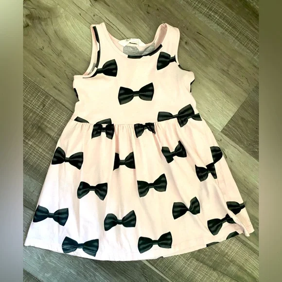 H & M Light Pink Black Bows Girls Toddler Dress Size 4-6T - Picture 3 of 4